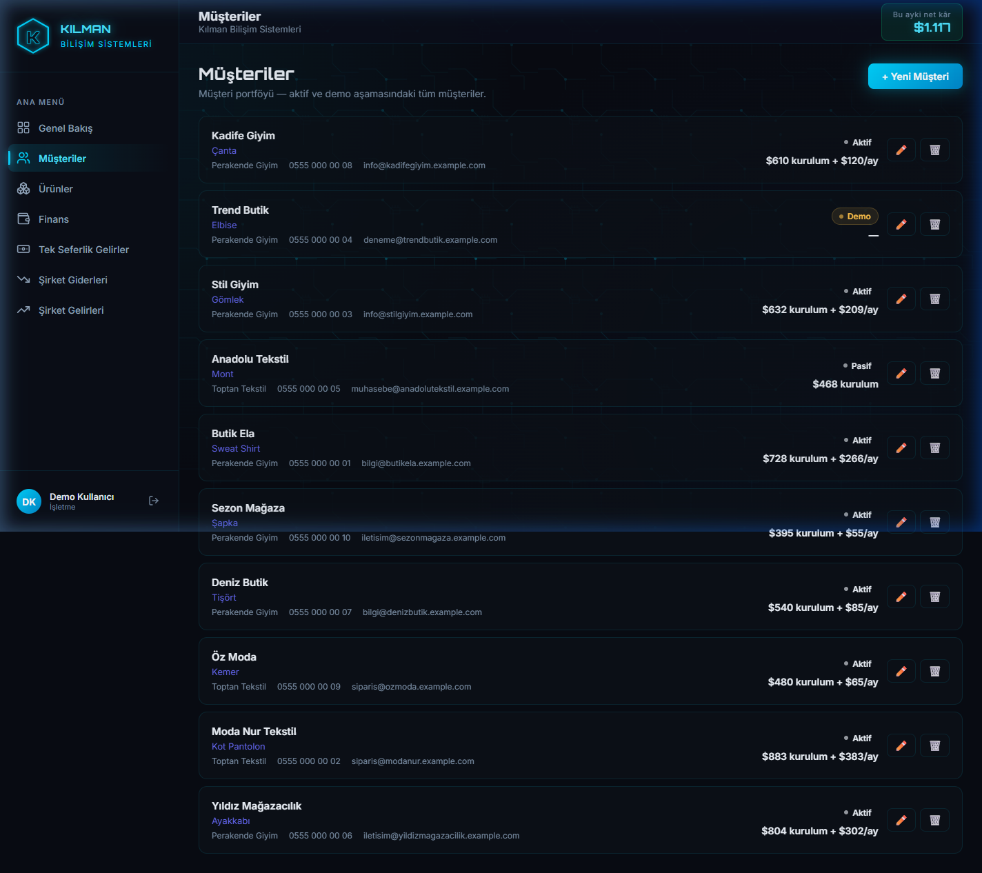KILMAN Business Management System — Customers screen
